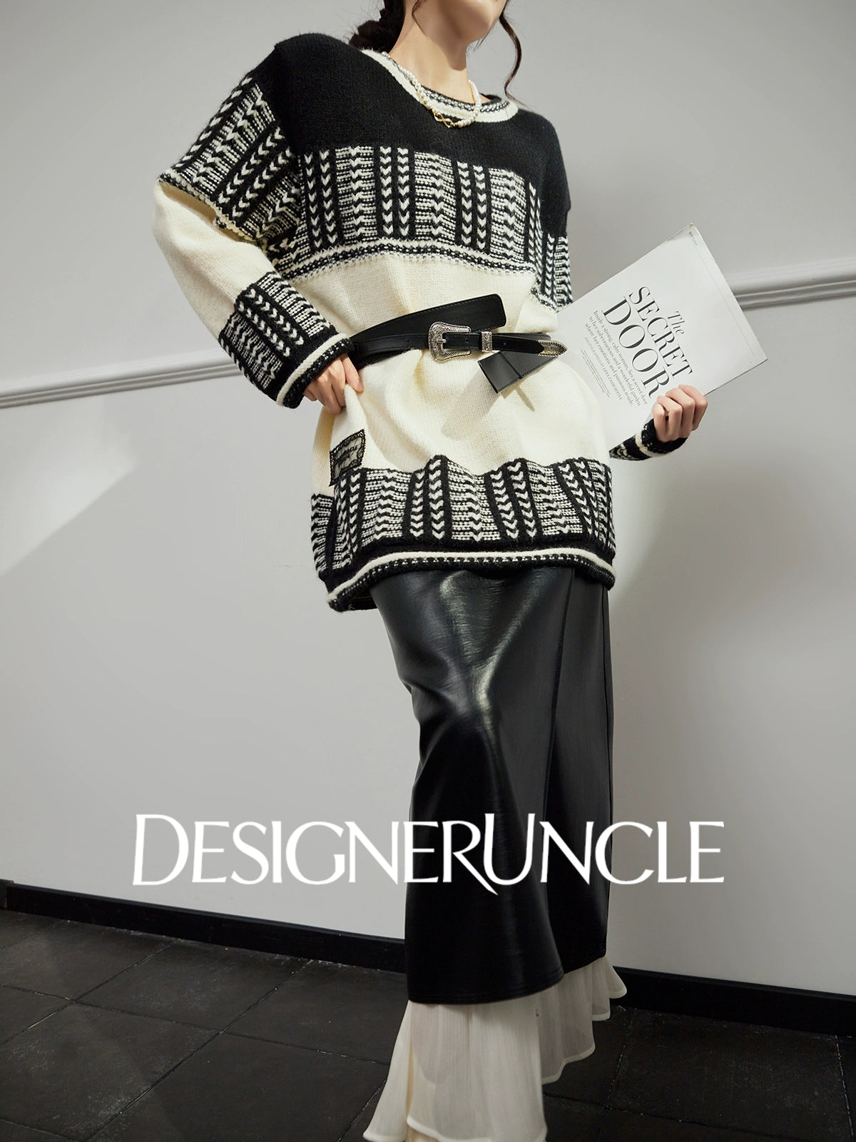 DGU "Ink Domain" black knitted sweater loose slimming retro versatile jacket - Jessie.