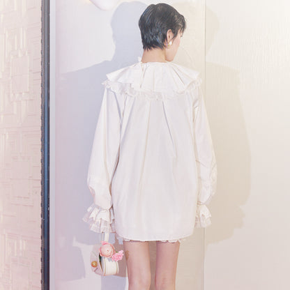 FAME flower embroidered lapel top loose jacket - CADEN