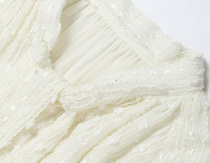 WANGXO | 3D Granular Jacquard Micro-Wrinkle Streamer V-Neck Top & Skirt Set- ADA.