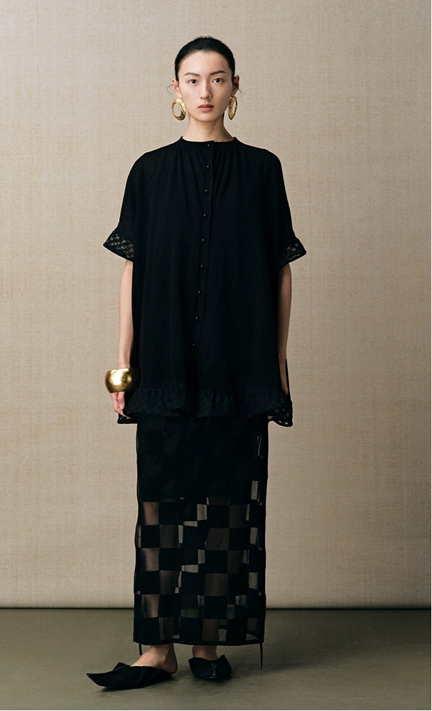 ZHUCHONGYUN summer new black spliced straight skirt--NAMIKAJE.