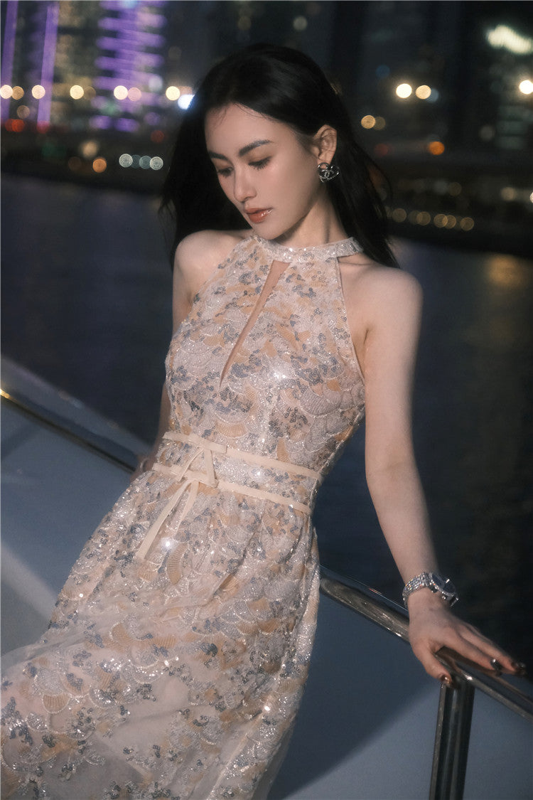 Wardrobes by Chen Gold  Couture with Floral Embroidery Sequin Banquet Dress-Onome