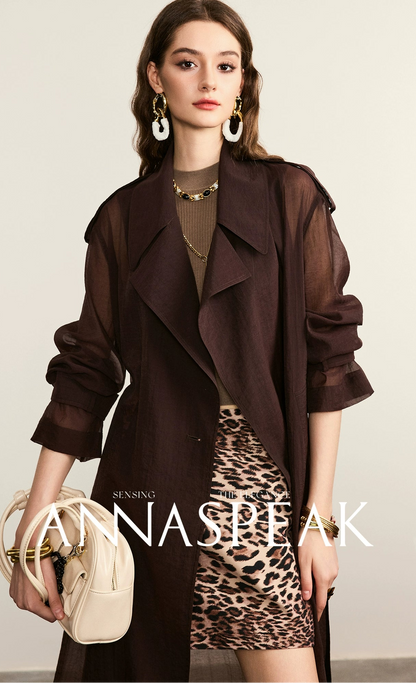 ANNASPEAK Machine  Midi Length Lightweight Loose Silhouette Long Trench Coat-MUA.