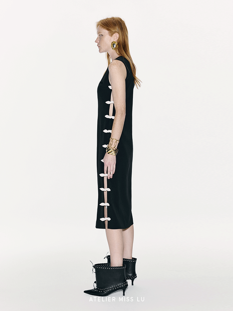 ATELIER MISS LU Rabbit Ears Bow Contrasting Patchwork Dress - NEXTER.