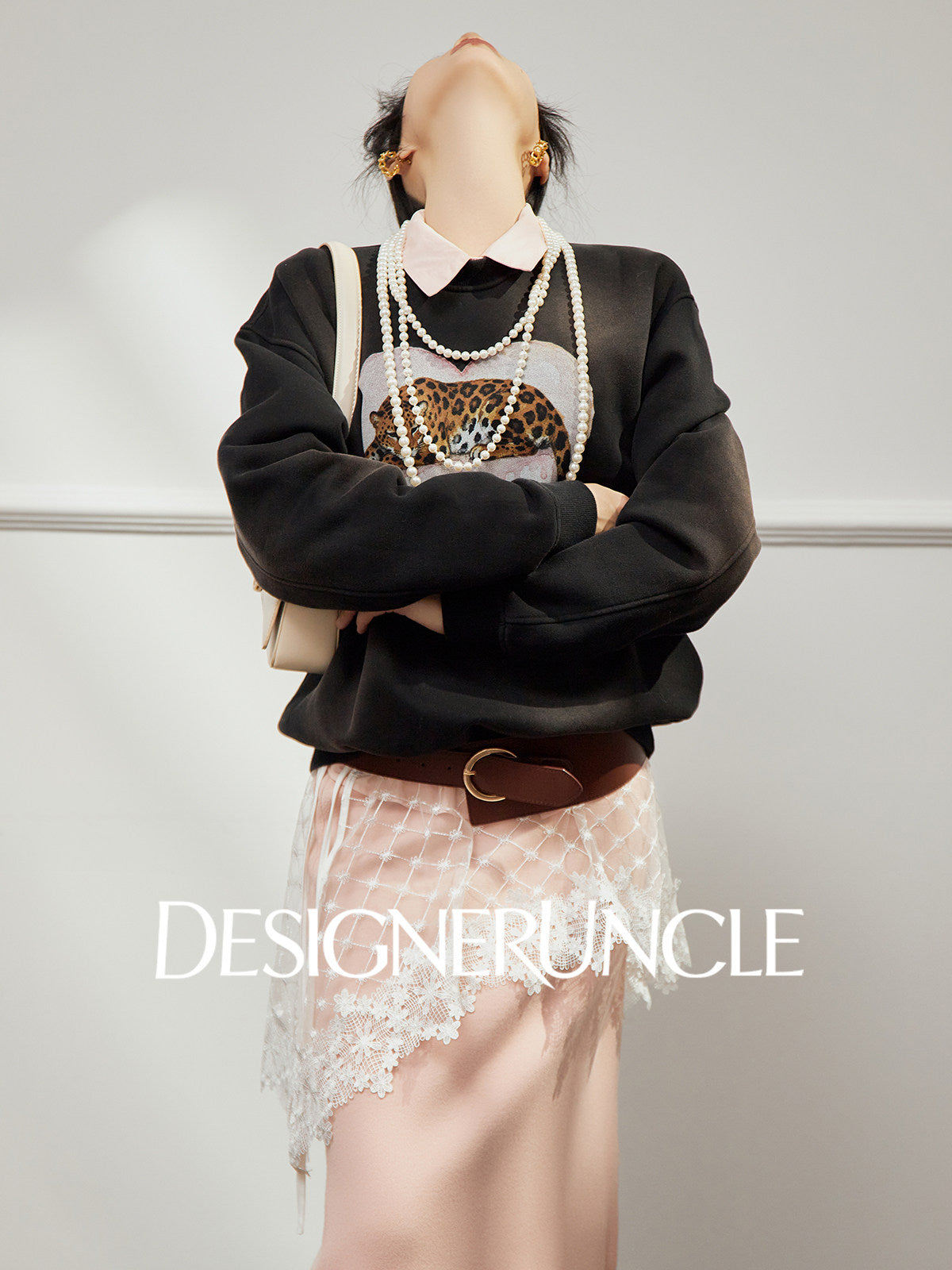 DGU×LAB "Juice Leopard" black loose and lazy design sweatshirt - SWEAD