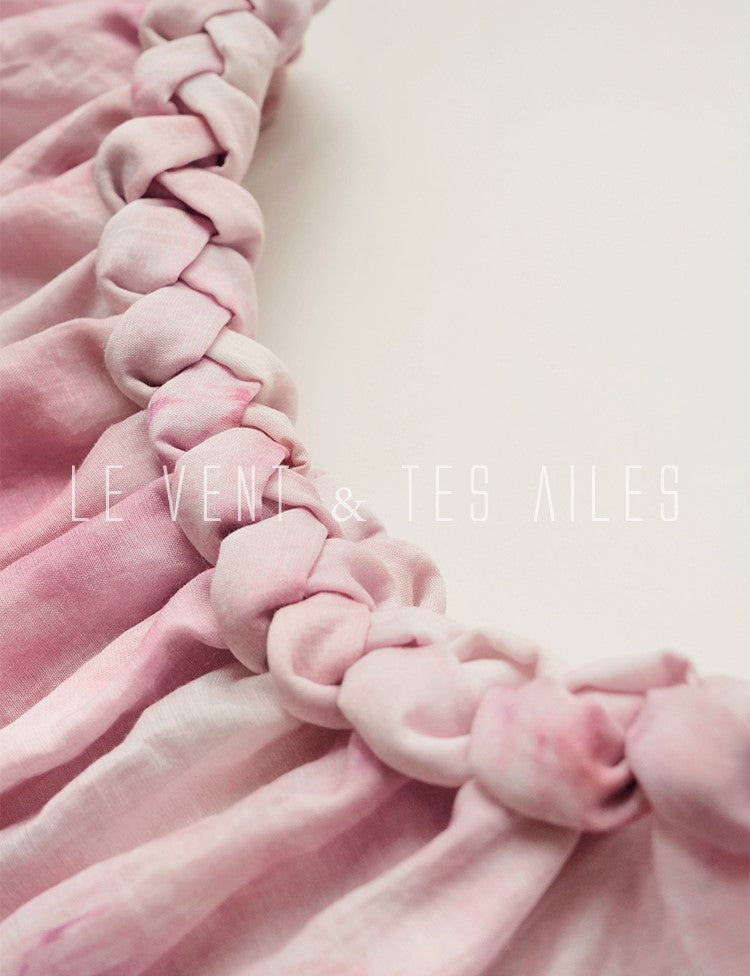 LE VENT&TES AILES Sakura Tencel Smudge Slip Skirt Loose Top Handmade-BECCA