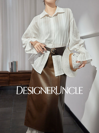 DGU "Hibiscus" white new design loose commuting versatile slimming top - ARCANE.