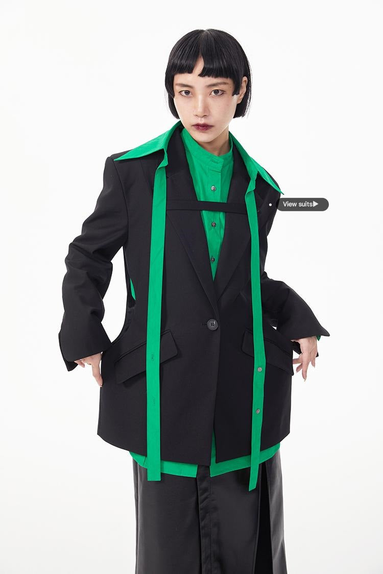 TINY IN double-collar design silhouette 3d green Shirt-JOJO