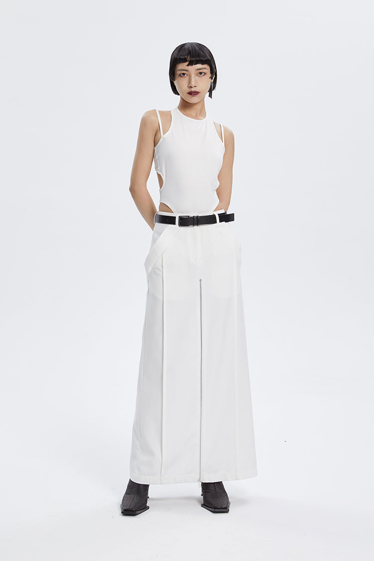 TINY IN zippered slit long straight legs structured seams low waist skirt -TENDO