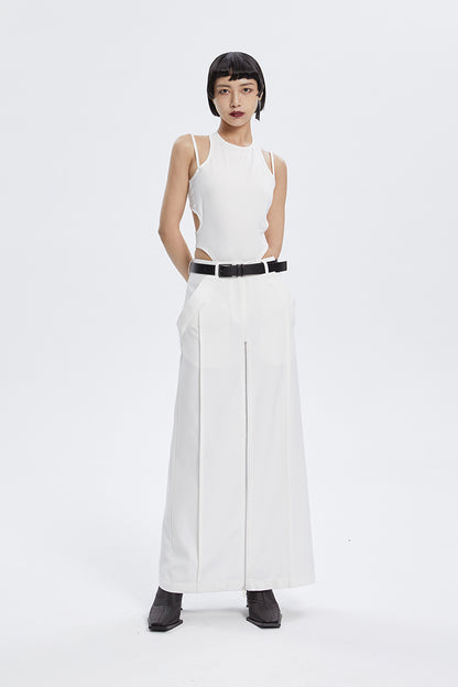 TINY IN zippered slit long straight legs structured seams low waist skirt -TENDO