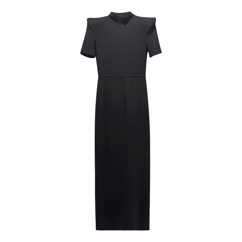 ANNAKIKI Niche Designer Women's Black Shoulder Short Sleeve Dress-KANA