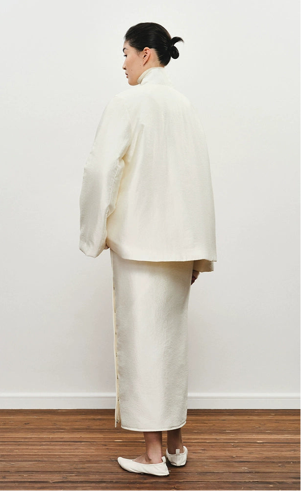 ZHUCHONGYUN midi cotton skirt with side button detailing and a drawstring waist-SEZA.