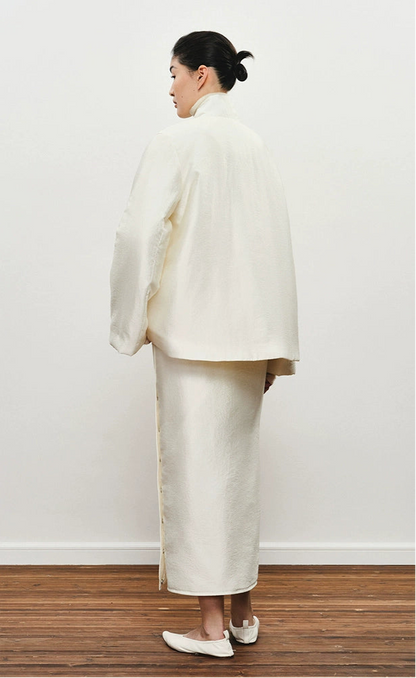 ZHUCHONGYUN midi cotton skirt with side button detailing and a drawstring waist-SEZA.