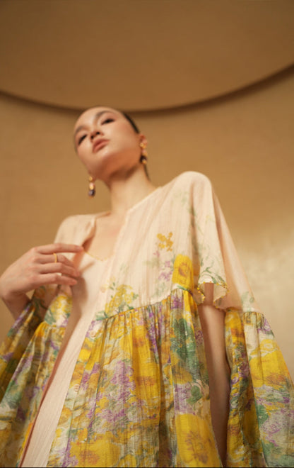 LE VENT&TES AILES Artistic 100% Silk  floral Printed Dress - NINA