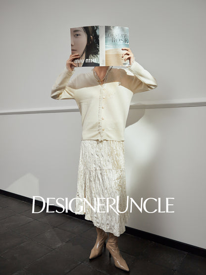 DGU "Jinyan" soft and glutinous white knitted sweater loose slimming fashion jacket - Jesse.