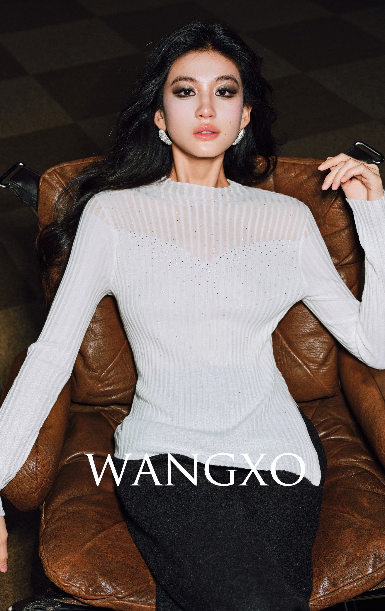 WANGXO | Worsted Wool with 3D Pit Stripes Openwork Diamond Detail Knitwear -ENYA.