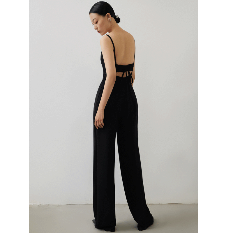 GOUDIN black long slimming women's pants -LENA.