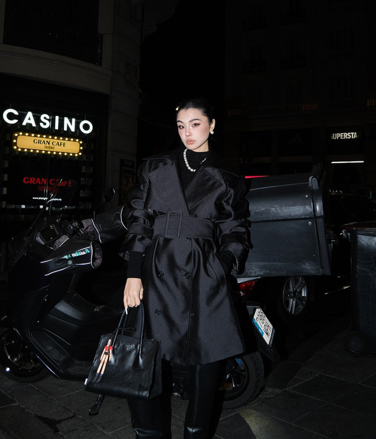 MEI SANGUAN Black double-breasted belted trench coat - BRIAN