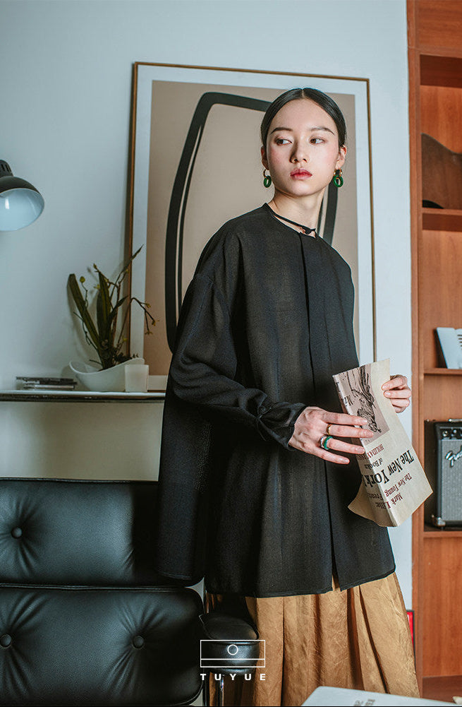 TUYUE texture silhouette hand-buttoned long-sleeved shirt-LOLA.