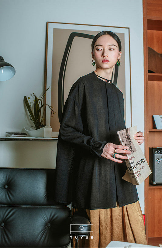 TUYUE texture silhouette hand-buttoned long-sleeved shirt-LOLA.