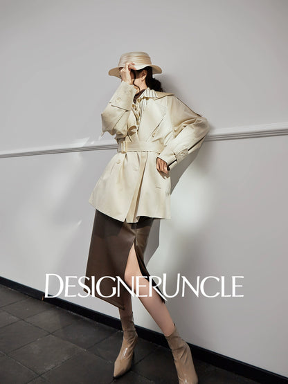 DGU "Curtain Walk" khaki long trench British style waist design jacket - Davina.