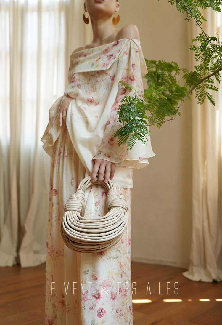 LE VENT&TES AILES Floral-print off shoulder top Skirt trousers set-RINA.