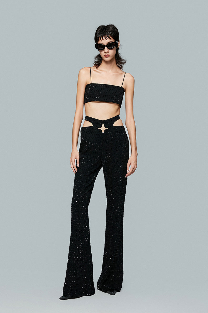 ANNAKIKI Triacetate Hollow Four-pointed Star Full Diamond Bootcut Pants-SATO