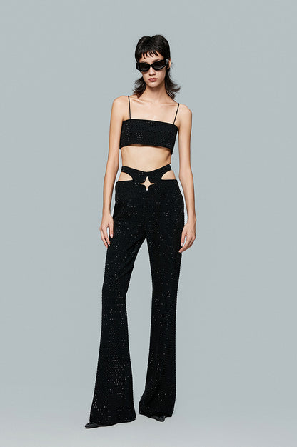 ANNAKIKI Triacetate Hollow Four-pointed Star Full Diamond Bootcut Pants-SATO