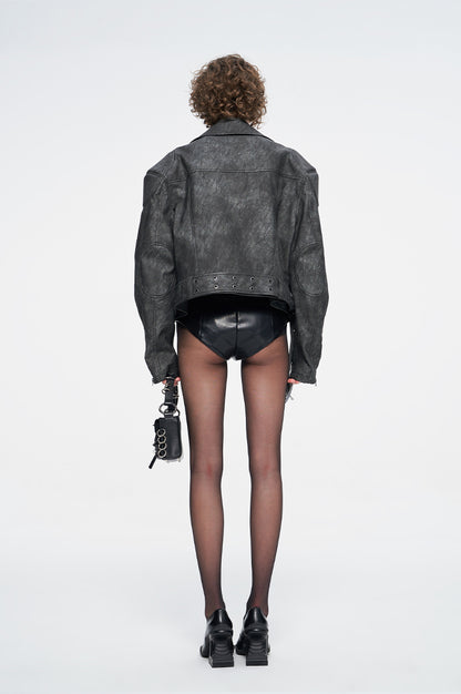 ANNAKIK niche washed retro functional leather jacket-KIYOSHI