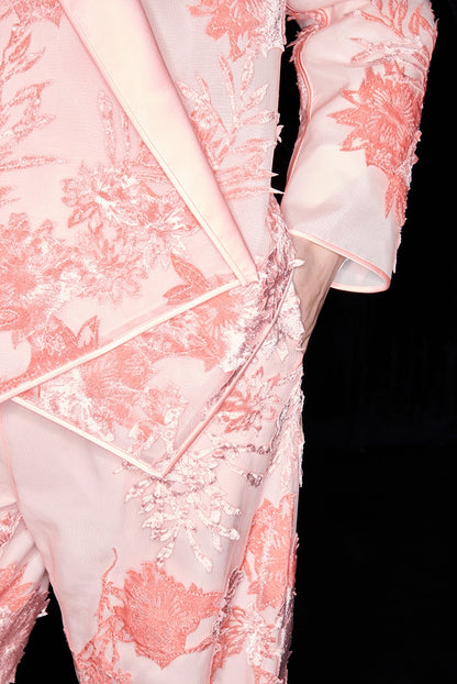 M essential Mackay designer brand falling flower embroidered fabric layered loose robe - BEAST.