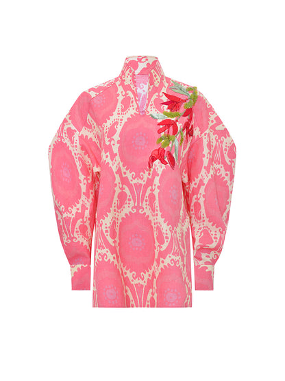 M essential Mackay designer Tuohua calico Burmese tree appliqué embroidered shirt pant set - tao