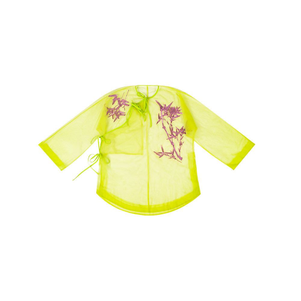 TUYUE Bamboo Leaf Embroidered Mesh Lace-up Top - SKYLA.