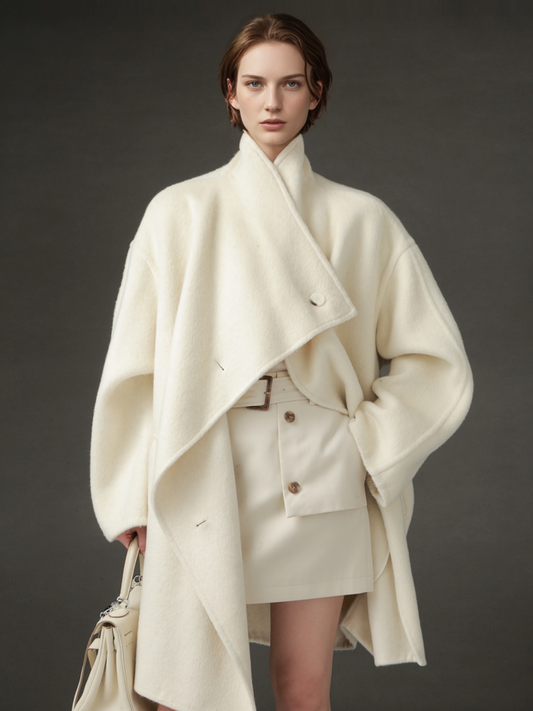 PIAOIN European collar design high-end double-sided wool tweed coat -BLOSSOM