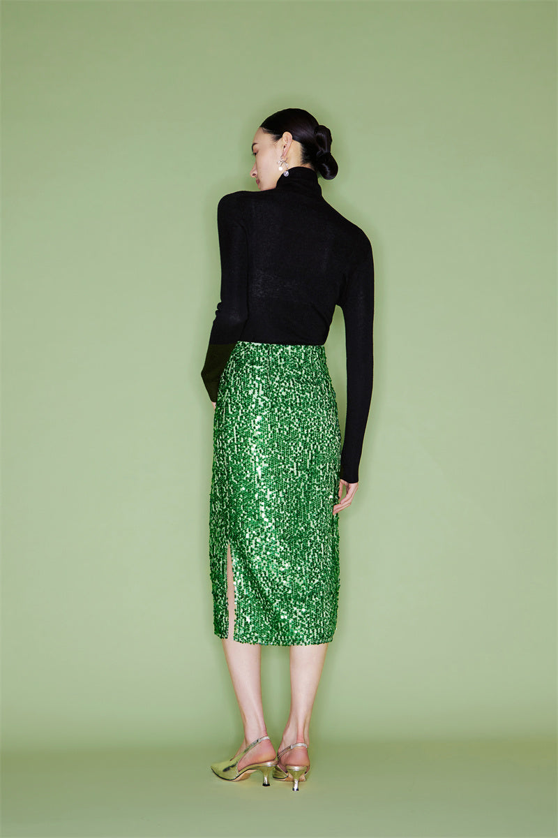 PURITY Exquiste Elegant green sparkling light Stylish sequin skirt