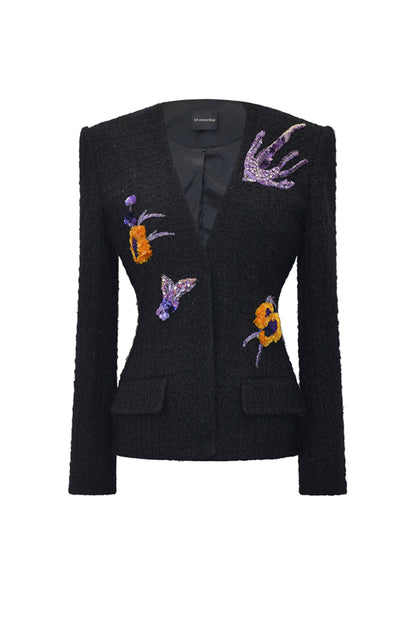 M essential Ma Kai designer Zhu Mo coarse weaving velvet flower nail beads suit - LIND.