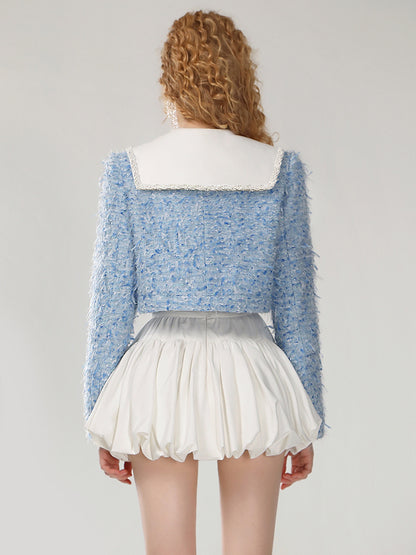 CHECOCRE Stylish Fashion Temperament Sleeve Small Fragrance Blue Jacket - INDIGO