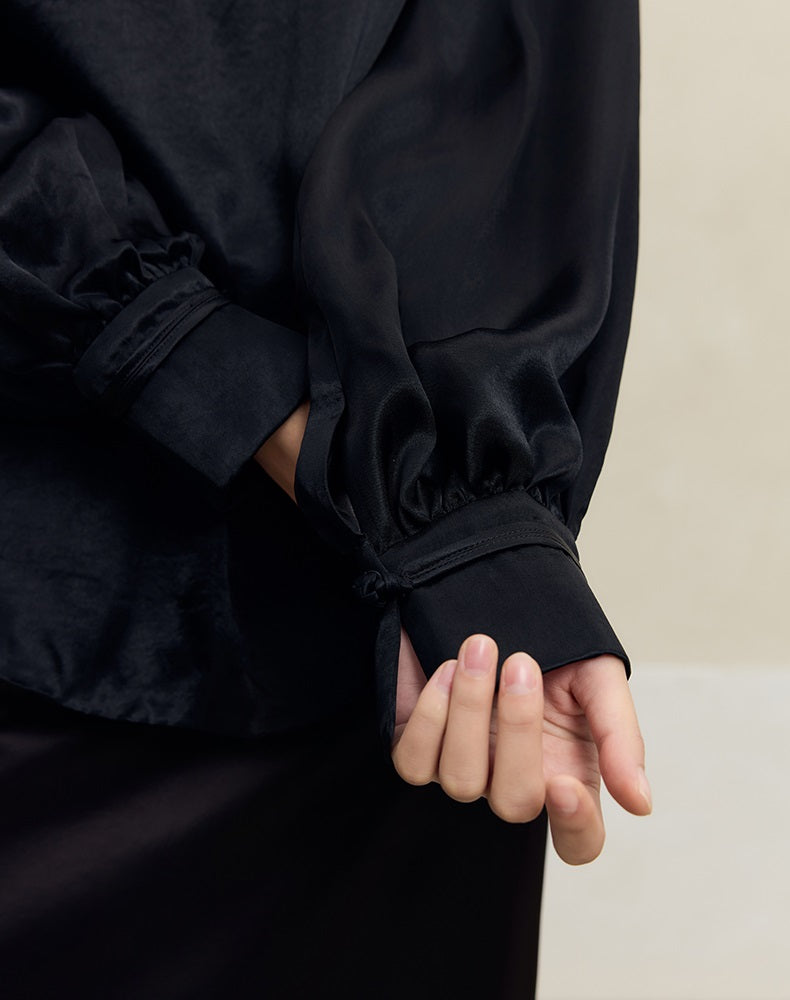 HECO 100% Acetate Long Sleeve red black white Shirt Top Women - glass.