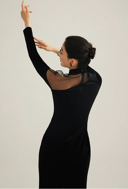 GOUDIN velvet light luxury banquet party evening black Vintage dress-NEVA.