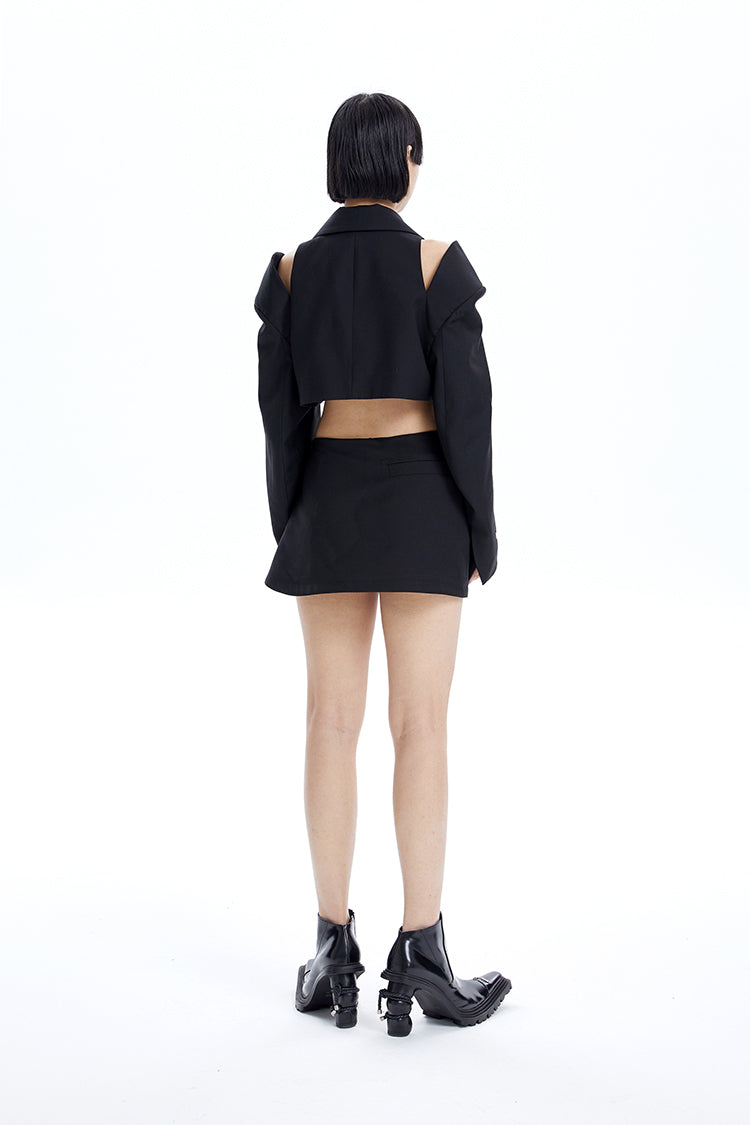 TINY IN short double slit hakama women's black gray skirt- OYE