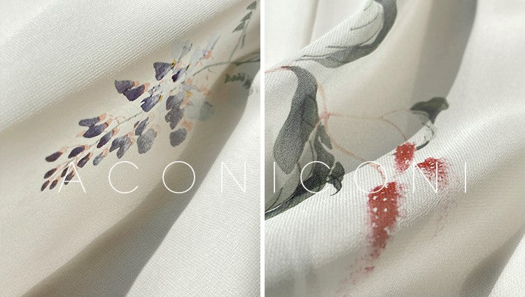 Aconiconi Luxury French Floral Print Slim Fit Hip Hug Dinner Dress- Primrose Whisper