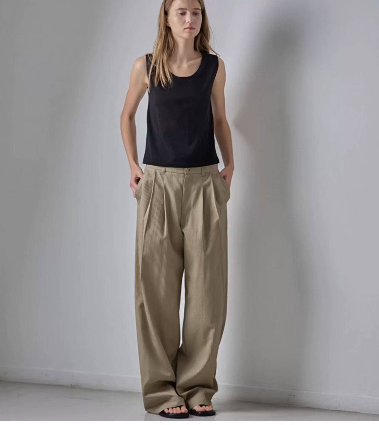 NOTHING WRITTEN Low Classic Casual Pants Women's Summer 2025 New Versatile High-Waisted Slimming Corduroy Straight-leg Wide-leg Pants-KATE'