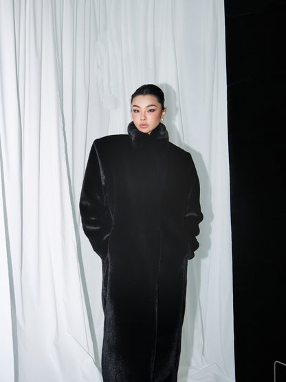 MEI SANGUAN black retro eco-friendly fur long top jacket - BRANDON