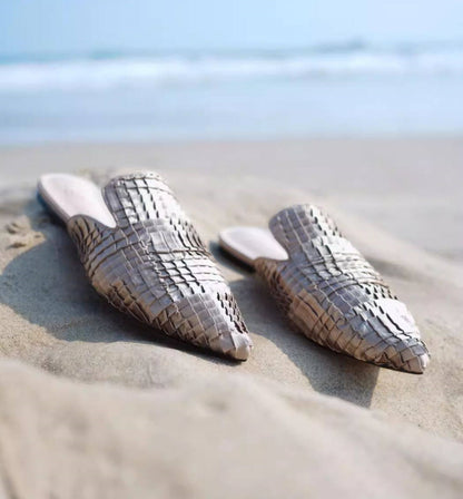 B-FEI Woven fabric pointed toe flat mules- POMI.
