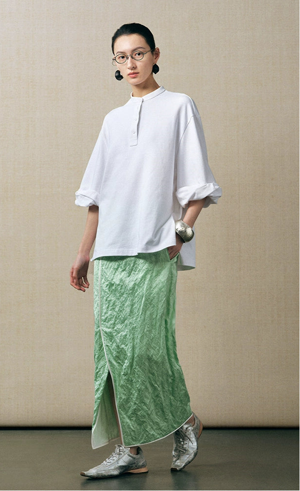 ZHUCHONGYUN front slit straight long skirt-MERUEM.