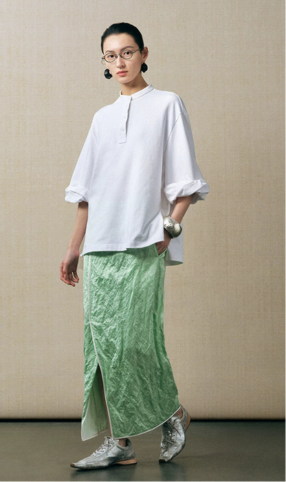 ZHUCHONGYUN slit straight irregular pleated skirt-MERUEM.