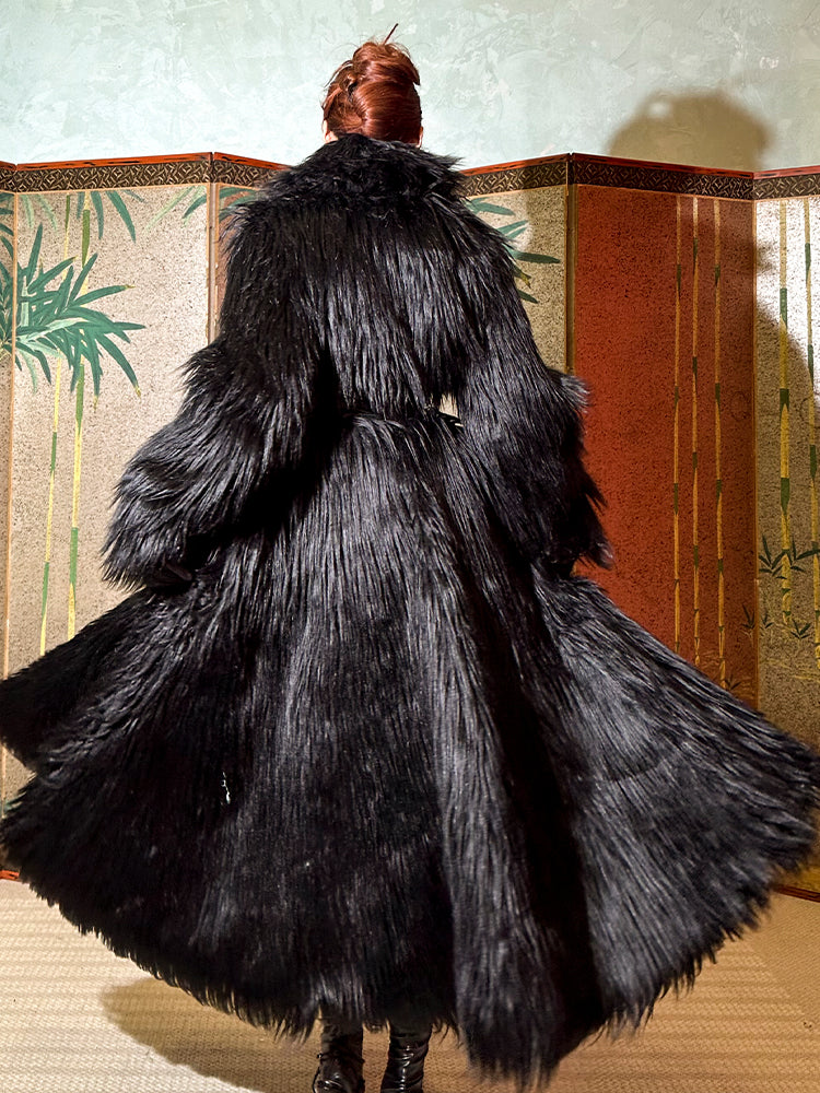 Le Palais Vintage Elegant Black Slim Waist Seal Heavy Long Fur Jacket-Cielo