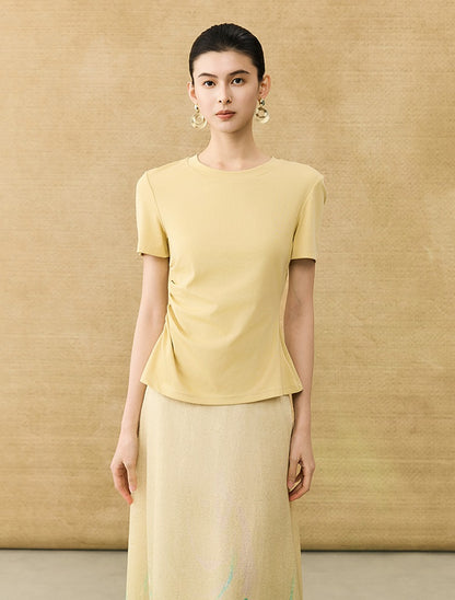 HECO Chinese Style Waist Shirred Knit Slim Stretch Top- STIQE.