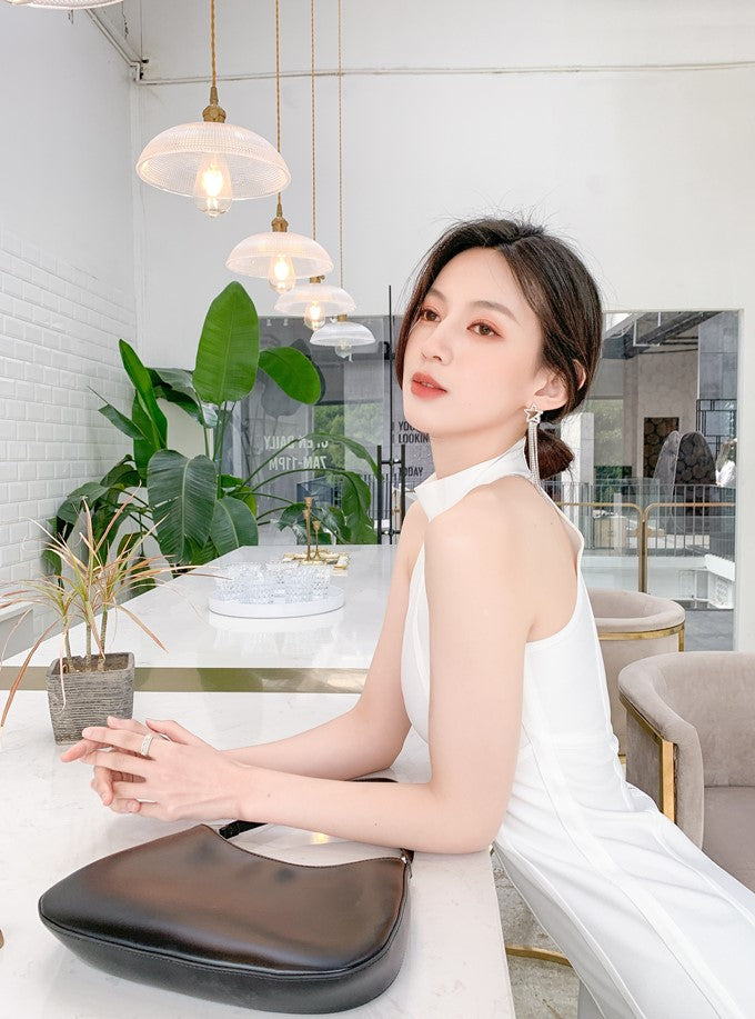 DOLLY Elegant Sleeveless Stand Collar Body Hug Midi Sexy Date Dress-NAT