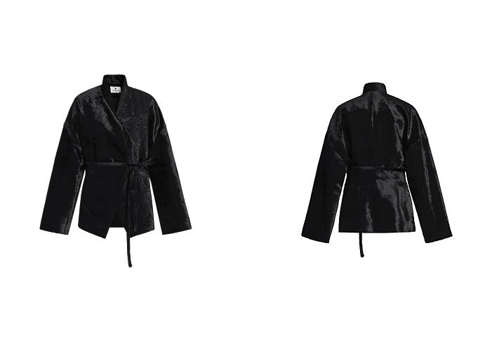 ZHUCHONGYUN velvet wrap jacket with embroidery long sleeves and a tie waist-ARTICA.