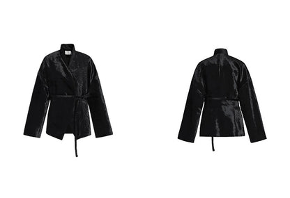 ZHUCHONGYUN velvet wrap jacket with embroidery long sleeves and a tie waist-ARTICA.