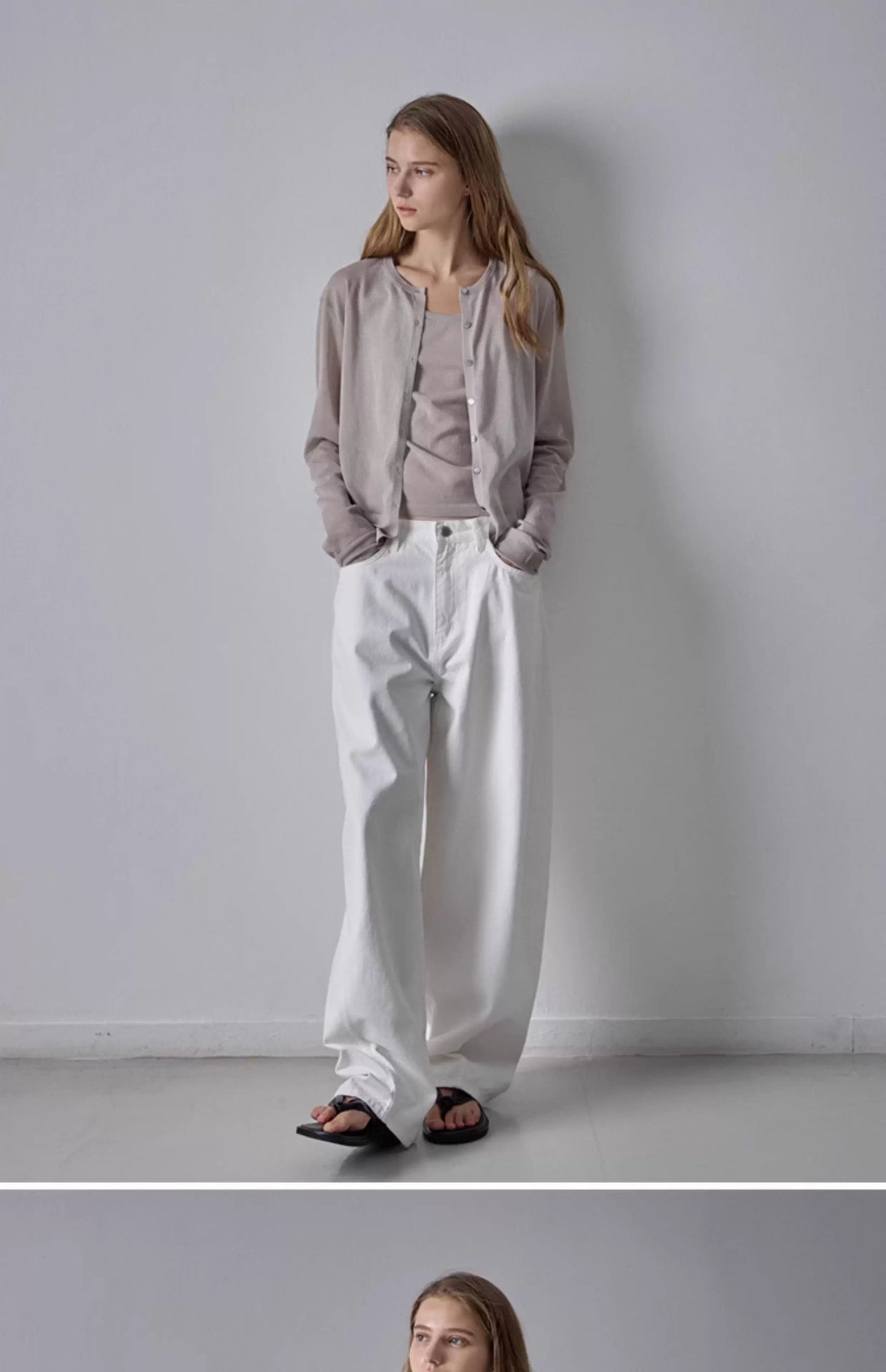 NOTHING WRITTEN facade pattern white jeans high waist commuter straight pants -LILY.